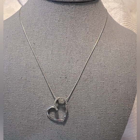 2 for 1 Genuine Diamond Floating Heart and Pink CZ Crystal Flower Necklace Set - Picture 5 of 9